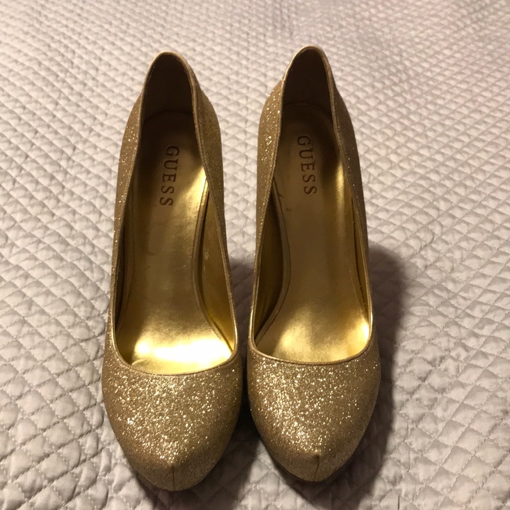 Gold sparkle heels